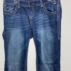 Rock and Roll Cowgirl Women's Blue Embellished Low Rise Jeans Size 33X34
